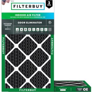 imageFilterbuy 17x25x1 Air Filter MERV 8 Odor Eliminator 2Pack Pleated HVAC AC Furnace Air Filters Replacement with Activated Carbon Actual Size 1650 x 2450 x 075 Inches10x24x1