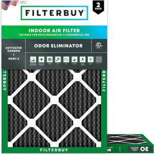 imageFilterbuy 17x25x1 Air Filter MERV 8 Odor Eliminator 2Pack Pleated HVAC AC Furnace Air Filters Replacement with Activated Carbon Actual Size 1650 x 2450 x 075 Inches20x22x1