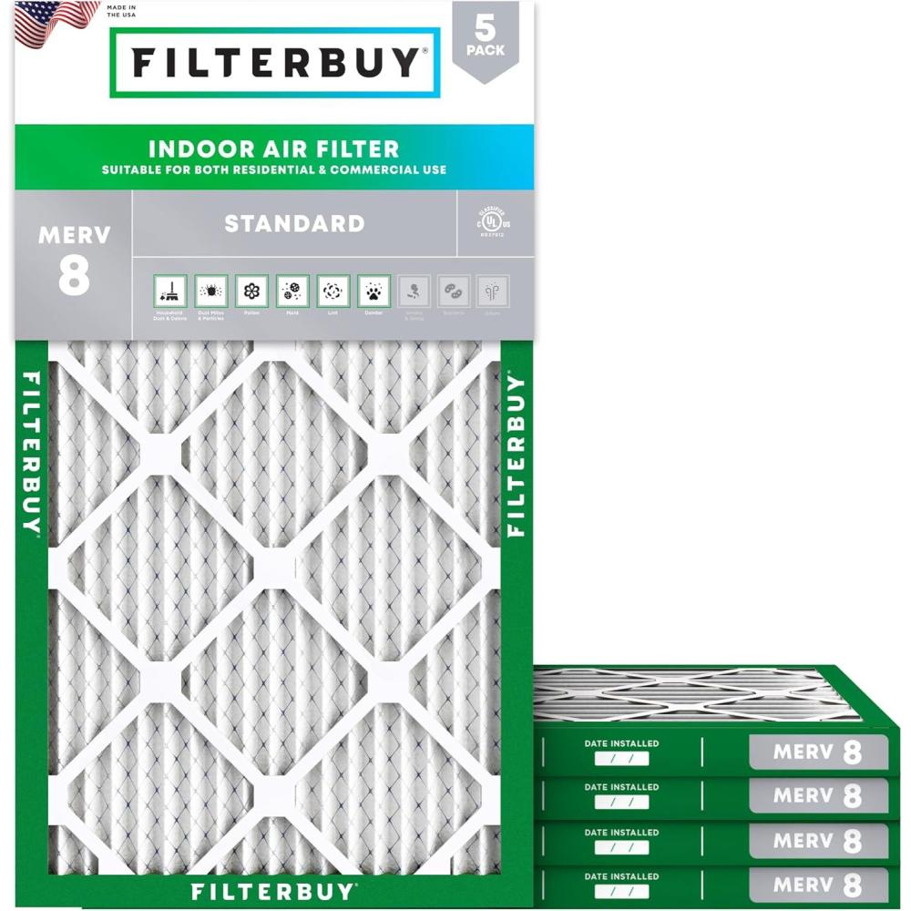 imageFilterbuy 145x275x1 Air Filter MERV 8 Dust Defense 5Pack Pleated HVAC AC Furnace Air Filters Replacement for Trane and American Standard Actual Size 1425 x 2625 x 075 Inches