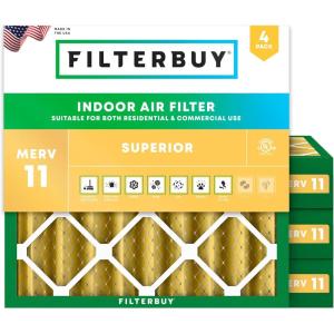 imageFilterbuy 10x10x4 Air Filter MERV 11 MPR 1200 Allergen Defense Replacement 4Pack Electrostatic Pleated HVAC AC Furnace Filters Made in USA Actual Size 950 x 950 x 363
