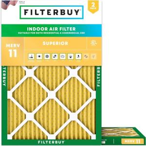 imageFilterbuy 10x12x1 Air Filter MERV 11 MPR 1200 Allergen Defense Replacement 2Pack Electrostatic Pleated HVAC AC Furnace Filters Made in USA Actual Size 1000 x 1200 x 075