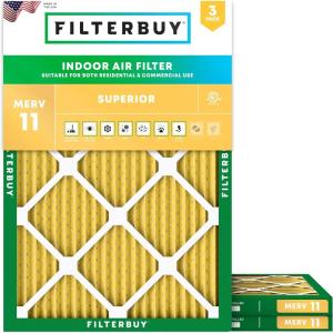 imageFilterbuy 10x12x1 Air Filter MERV 11 MPR 1200 Allergen Defense Replacement 3Pack Electrostatic Pleated HVAC AC Furnace Filters Made in USA Actual Size 1000 x 1200 x 075