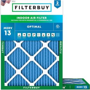 imageFilterbuy 10x12x1 Air Filter MERV 13 MPR 1900 Health Defense Replacement 2Pack Electrostatic Pleated HVAC AC Furnace Filters Made in USA Actual Size 1000 x 1200 x 075