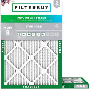imageFilterbuy 10x12x1 Air Filter MERV 8 MPR 700 Dust Defense Replacement 2Pack Electrostatic Pleated HVAC AC Furnace Filters Made in USA Actual Size 1000 x 1200 x 075
