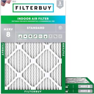 imageFilterbuy 10x12x1 Air Filter MERV 8 MPR 700 Dust Defense Replacement 3Pack Electrostatic Pleated HVAC AC Furnace Filters Made in USA Actual Size 1000 x 1200 x 075