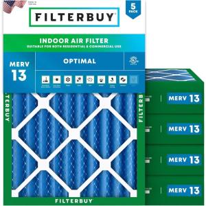 imageFilterbuy 10x15x4 Air Filter MERV 13 Optimal Defense 5Pack Pleated HVAC AC Furnace Air Filters Replacement Actual Size 950 x 1450 x 363 Inches