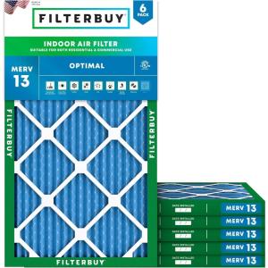 imageFilterbuy 10x18x1 Air Filter MERV 13 Optimal Defense 6Pack Pleated HVAC AC Furnace Air Filters Replacement Actual Size 950 x 1750 x 075 Inches