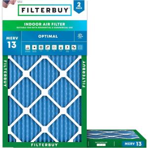 imageFilterbuy 10x28x1 Air Filter MERV 13 Optimal Defense 2Pack Pleated HVAC AC Furnace Air Filters Replacement Actual Size 950 x 2750 x 075 Inches