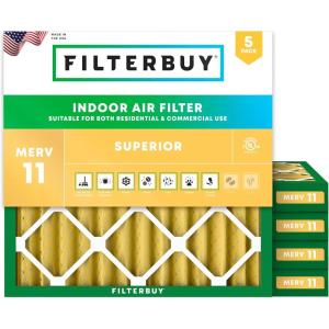 imageFilterbuy 1125x1125x2 Air Filter MERV 11 Allergen Defense 5Pack Pleated HVAC AC Furnace Air Filters Replacement Actual Size 1125 x 1125 x 175 Inches