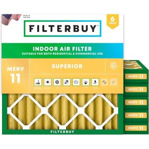 imageFilterbuy 1125x1125x2 Air Filter MERV 11 Allergen Defense 6Pack Pleated HVAC AC Furnace Air Filters Replacement Actual Size 1125 x 1125 x 175 Inches