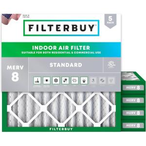 imageFilterbuy 1125x1125x2 Air Filter MERV 8 Dust Defense 5Pack Pleated HVAC AC Furnace Air Filters Replacement Actual Size 1125 x 1125 x 175 Inches