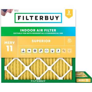 imageFilterbuy 115x115x1 Air Filter MERV 11 Allergen Defense 2Pack Pleated HVAC AC Furnace Air Filters Replacement Actual Size 1150 x 1150 x 075 Inches