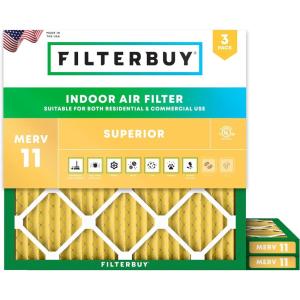 imageFilterbuy 115x115x1 Air Filter MERV 11 Allergen Defense 3Pack Pleated HVAC AC Furnace Air Filters Replacement Actual Size 1150 x 1150 x 075 Inches