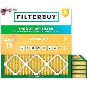 imageFilterbuy 115x115x1 Air Filter MERV 11 Allergen Defense 5Pack Pleated HVAC AC Furnace Air Filters Replacement Actual Size 1150 x 1150 x 075 Inches