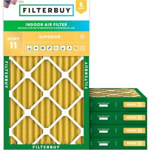 imageFilterbuy 1275x21x2 Air Filter MERV 11 Allergen Defense 5Pack Pleated HVAC AC Furnace Air Filters Replacement Actual Size 1275 x 2100 x 175 Inches