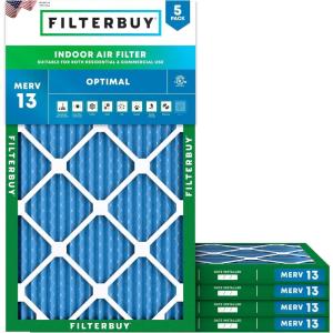 imageFilterbuy 12x26x1 Air Filter MERV 13 Optimal Defense 5Pack Pleated HVAC AC Furnace Air Filters Replacement Actual Size 1150 x 2550 x 075 Inches