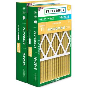 imageFilterbuy 145x27x5 Air Filter MERV 11 Allergen Defense 2Pack Pleated HVAC AC Furnace Air Filters for Trane American Standard Honeywell and Accumulair Actual Size 1406 x 2613 x 497 Inches16x25x5 Actual 1575 x 2475 x 438