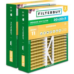 imageFilterbuy 145x27x5 Air Filter MERV 11 Allergen Defense 2Pack Pleated HVAC AC Furnace Air Filters for Trane American Standard Honeywell and Accumulair Actual Size 1406 x 2613 x 497 Inches20x20x5 Actual 1963 x 1988 x 438