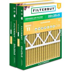 imageFilterbuy 145x27x5 Air Filter MERV 11 Allergen Defense 2Pack Pleated HVAC AC Furnace Air Filters for Trane American Standard Honeywell and Accumulair Actual Size 1406 x 2613 x 497 Inches20x25x5 Actual 1988 x 2475 x 438