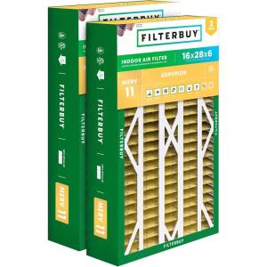 imageFilterbuy 145x27x5 Air Filter MERV 11 Allergen Defense 2Pack Pleated HVAC AC Furnace Air Filters for Trane American Standard Honeywell and Accumulair Actual Size 1406 x 2613 x 497 Inches16x28x6