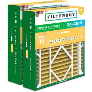 imageFilterbuy 145x27x5 Air Filter MERV 11 Allergen Defense 2Pack Pleated HVAC AC Furnace Air Filters for Trane American Standard Honeywell and Accumulair Actual Size 1406 x 2613 x 497 Inches24x25x5