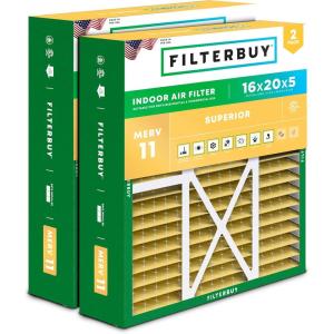 imageFilterbuy 145x27x5 Air Filter MERV 11 Allergen Defense 2Pack Pleated HVAC AC Furnace Air Filters for Trane American Standard Honeywell and Accumulair Actual Size 1406 x 2613 x 497 Inches16x20x5