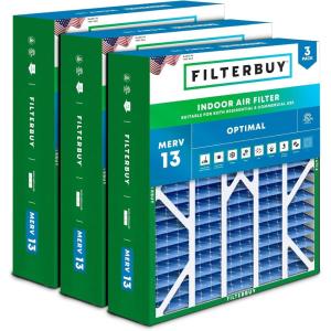 imageFilterbuy 145x27x5 Air Filter MERV 13 Optimal Defense 3Pack Pleated HVAC AC Furnace Air Filters for Trane American Standard Honeywell and Accumulair Actual Size 1406 x 2613 x 497 Inches20x25x6