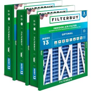 imageFilterbuy 145x27x5 Air Filter MERV 13 Optimal Defense 3Pack Pleated HVAC AC Furnace Air Filters for Trane American Standard Honeywell and Accumulair Actual Size 1406 x 2613 x 497 Inches24x24x5