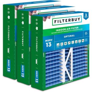 imageFilterbuy 145x27x5 Air Filter MERV 13 Optimal Defense 3Pack Pleated HVAC AC Furnace Air Filters for Trane American Standard Honeywell and Accumulair Actual Size 1406 x 2613 x 497 Inches16x22x5