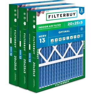 imageFilterbuy 145x27x5 Air Filter MERV 13 Optimal Defense 3Pack Pleated HVAC AC Furnace Air Filters for Trane American Standard Honeywell and Accumulair Actual Size 1406 x 2613 x 497 Inches20x25x5 Actual 1988 x 2475 x 438