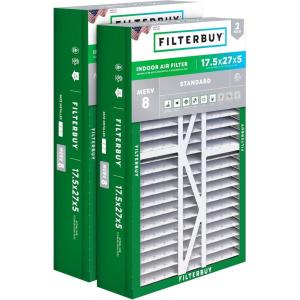 imageFilterbuy 145x27x5 Air Filter MERV 8 Dust Defense 2Pack Pleated HVAC AC Furnace Air Filters for Trane American Standard Honeywell and Accumulair Actual Size 1406 x 2613 x 497 Inches175x27x5