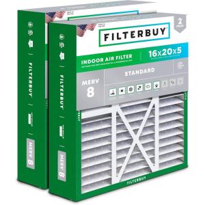 imageFilterbuy 145x27x5 Air Filter MERV 8 Dust Defense 2Pack Pleated HVAC AC Furnace Air Filters for Trane American Standard Honeywell and Accumulair Actual Size 1406 x 2613 x 497 Inches16x20x5