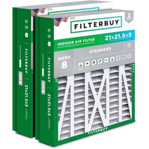 imageFilterbuy 145x27x5 Air Filter MERV 8 Dust Defense 2Pack Pleated HVAC AC Furnace Air Filters for Trane American Standard Honeywell and Accumulair Actual Size 1406 x 2613 x 497 Inches21x215x5