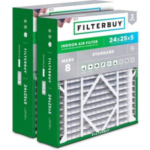 imageFilterbuy 145x27x5 Air Filter MERV 8 Dust Defense 2Pack Pleated HVAC AC Furnace Air Filters for Trane American Standard Honeywell and Accumulair Actual Size 1406 x 2613 x 497 Inches24x25x5
