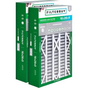 imageFilterbuy 145x27x5 Air Filter MERV 8 Dust Defense 2Pack Pleated HVAC AC Furnace Air Filters for Trane American Standard Honeywell and Accumulair Actual Size 1406 x 2613 x 497 Inches16x26x5