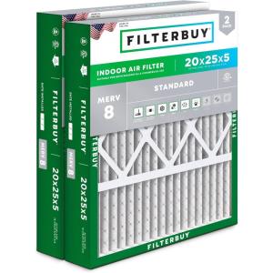 imageFilterbuy 145x27x5 Air Filter MERV 8 Dust Defense 2Pack Pleated HVAC AC Furnace Air Filters for Trane American Standard Honeywell and Accumulair Actual Size 1406 x 2613 x 497 Inches20x25x5 Actual 1988 x 2475 x 438
