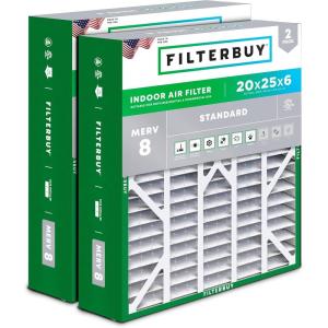 imageFilterbuy 145x27x5 Air Filter MERV 8 Dust Defense 2Pack Pleated HVAC AC Furnace Air Filters for Trane American Standard Honeywell and Accumulair Actual Size 1406 x 2613 x 497 Inches20x25x6