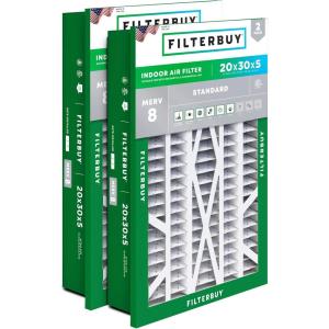 imageFilterbuy 145x27x5 Air Filter MERV 8 Dust Defense 2Pack Pleated HVAC AC Furnace Air Filters for Trane American Standard Honeywell and Accumulair Actual Size 1406 x 2613 x 497 Inches20x30x5