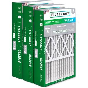 imageFilterbuy 145x27x5 Air Filter MERV 8 Dust Defense 3Pack Pleated HVAC AC Furnace Air Filters for Trane American Standard Honeywell and Accumulair Actual Size 1406 x 2613 x 497 Inches16x25x5 Actual 1575 x 2475 x 438