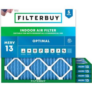 imageFilterbuy 1525x1525x1 Air Filter MERV 13 Optimal Defense 5Pack Pleated HVAC AC Furnace Air Filters Replacement Actual Size 1525 x 1525 x 075 Inches