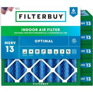 imageFilterbuy 1525x1525x4 Air Filter MERV 13 Optimal Defense 6Pack Pleated HVAC AC Furnace Air Filters Replacement Actual Size 1525 x 1525 x 363 Inches