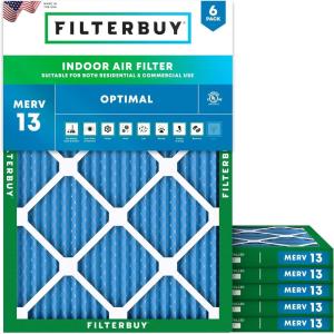 imageFilterbuy 1625x2125x1 Air Filter MERV 13 Optimal Defense 6Pack Pleated HVAC AC Furnace Air Filters Replacement Actual Size 1625 x 2125 x 075 Inches