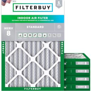 imageFilterbuy 16x21x2 Air Filter MERV 8 Dust Defense 5Pack Pleated HVAC AC Furnace Air Filters Replacement Actual Size 1600 x 2100 x 175 Inches