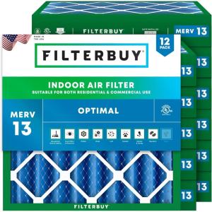 imageFilterbuy 1725x1725x4 Air Filter MERV 13 Optimal Defense 12Pack Pleated HVAC AC Furnace Air Filters Replacement Actual Size 1725 x 1725 x 363 Inches