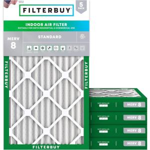 imageFilterbuy 175x27x2 Air Filter MERV 8 Dust Defense 5Pack Pleated HVAC AC Furnace Air Filters Replacement Actual Size 1750 x 2700 x 175 Inches