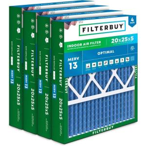 imageFilterbuy 175x27x5 Air Filter MERV 13 Optimal Defense 4Pack Pleated HVAC AC Furnace Air Filters Replacement for Trane Perfect Fit ampamp American Standard Actual Size 1713 x 2613 x 497 Inches20x25x5 Actual 1988 x 2475 x 438