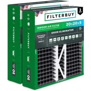imageFilterbuy 20x25x6 Air Filter MERV 8 Odor Eliminator 2Pack Pleated HVAC AC Furnace Air Filters wActivated Carbon for Aprilaire SpaceGard ampamp Lennox Actual Size 1975 x 2425 x 600 Inches20x20x5 Actual 1963 x 1988 x 438