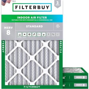 imageFilterbuy 21x22x2 Air Filter MERV 8 Dust Defense 3Pack Pleated HVAC AC Furnace Air Filters Replacement Actual Size 2050 x 2150 x 175 Inches