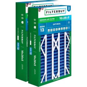imageFilterbuy 21x235x5 Air Filter MERV 13 Optimal Defense 2Pack Pleated HVAC AC Furnace Air Filters Replacement for Trane Perfect Fit ampamp American Standard Actual Size 2000 x 2309 x 497 Inches16x26x5