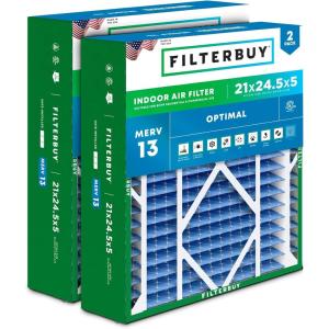 imageFilterbuy 21x235x5 Air Filter MERV 13 Optimal Defense 2Pack Pleated HVAC AC Furnace Air Filters Replacement for Trane Perfect Fit ampamp American Standard Actual Size 2000 x 2309 x 497 Inches21x245x5
